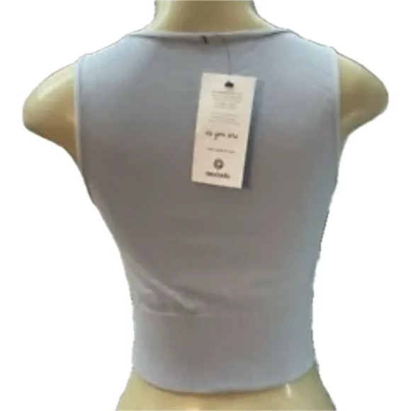 Avocado L/XL Powder Blue Seamless 4 Way Stretch Wicking Ribbed Hem Crop Tank Top - Picture 4 of 6